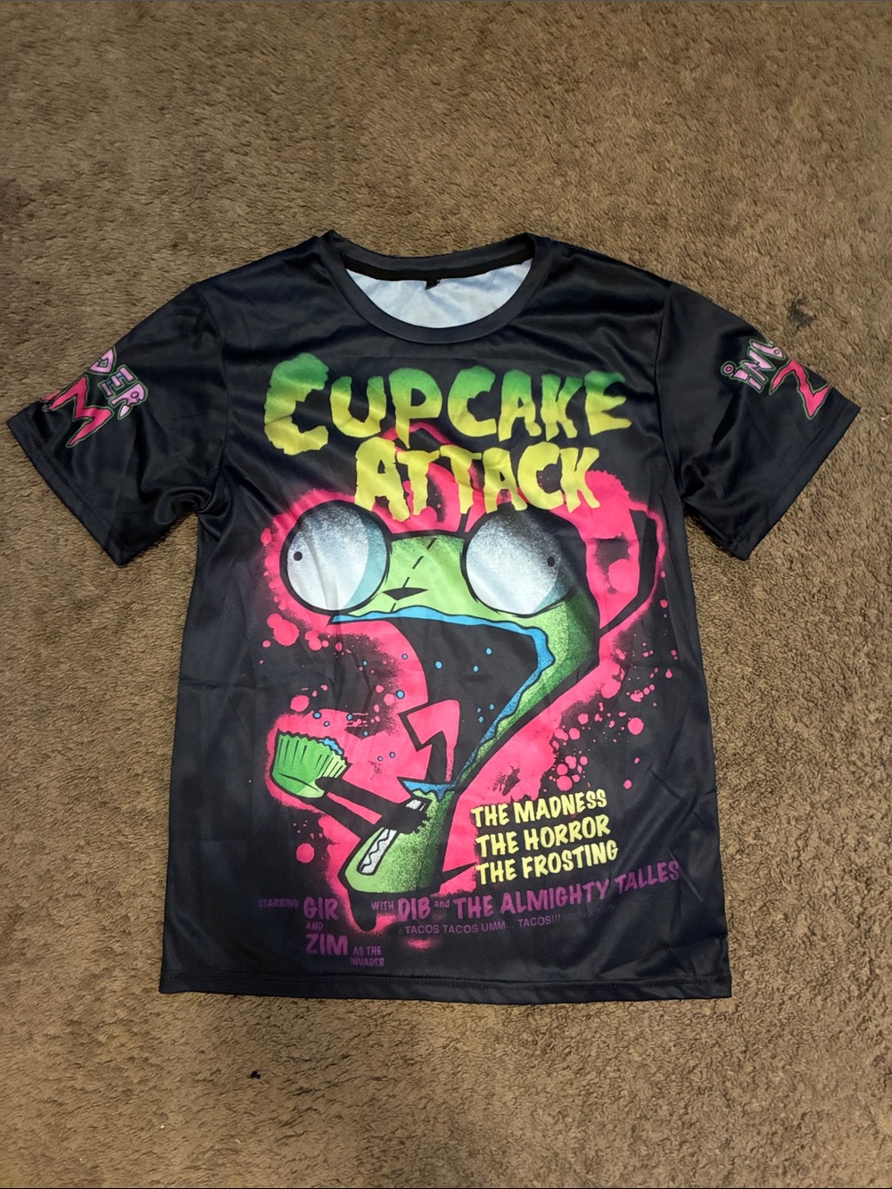 scene emo invader zim Black Graphic Tee green and pink
